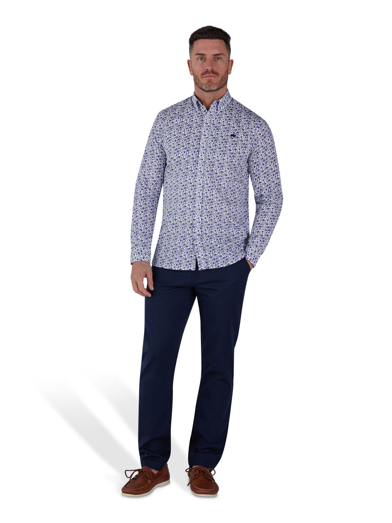Long Sleeve Cotton Poplin Dhalia Print Shirt - Purple