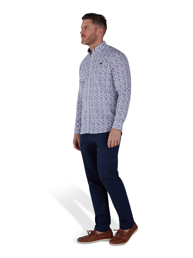 Long Sleeve Cotton Poplin Dhalia Print Shirt - Purple