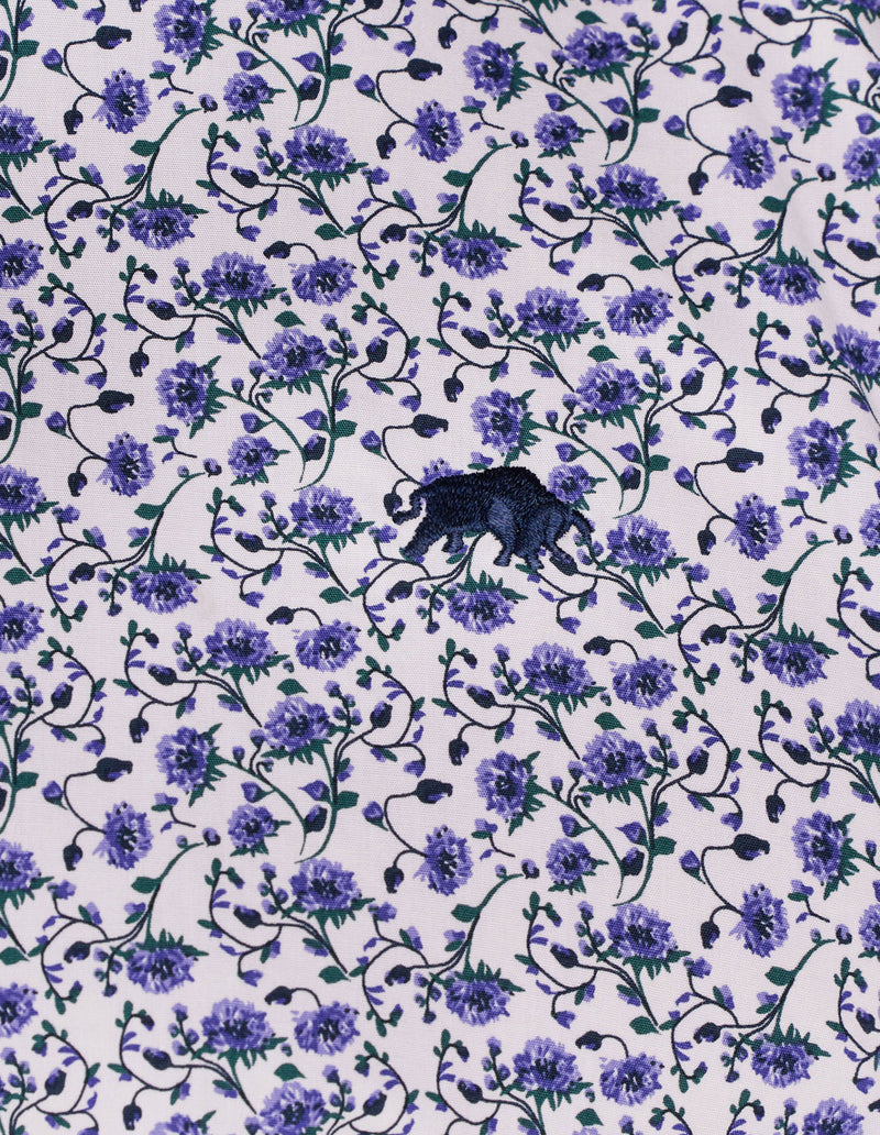 Long Sleeve Cotton Poplin Dhalia Print Shirt - Purple