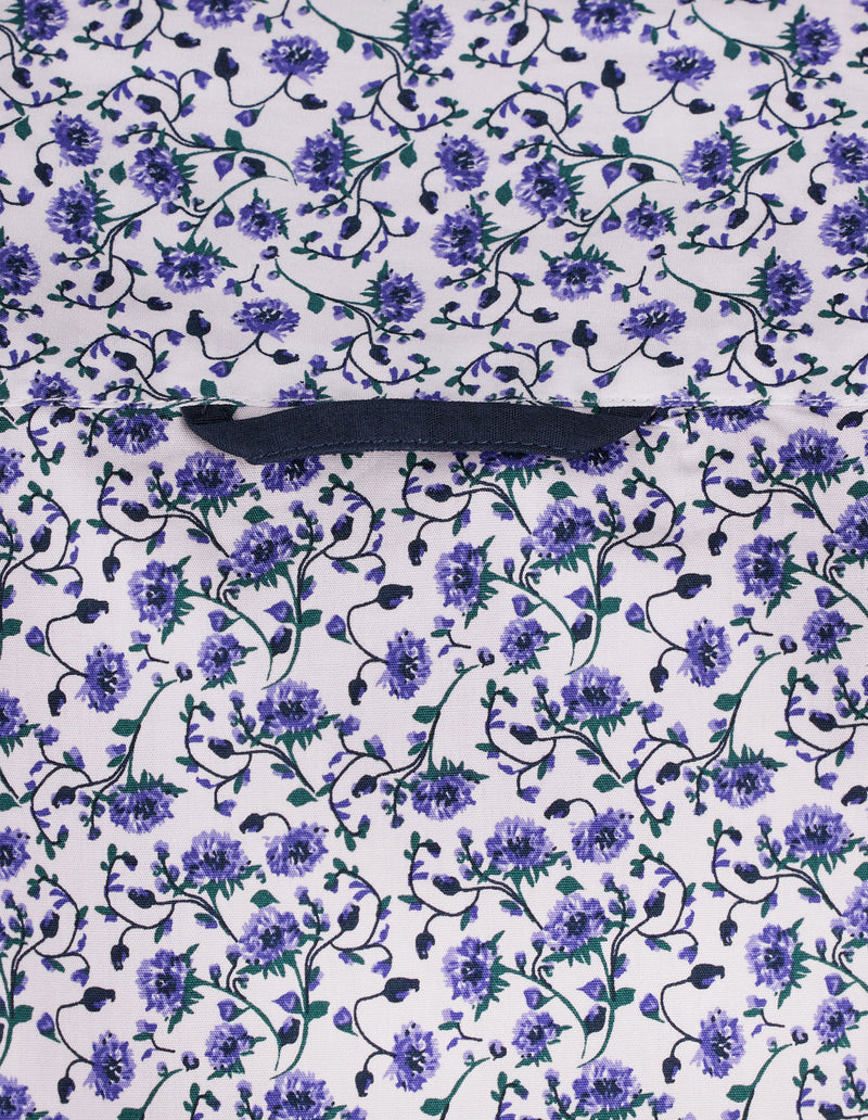 Long Sleeve Cotton Poplin Dhalia Print Shirt - Purple