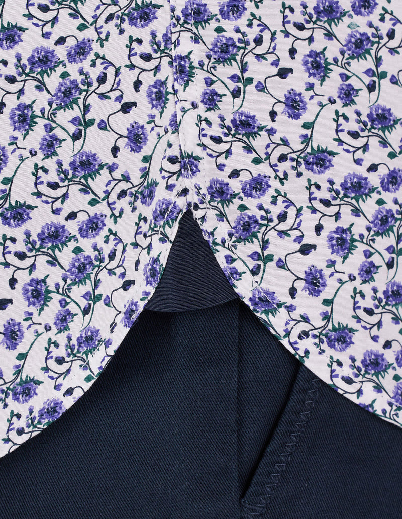 Long Sleeve Cotton Poplin Dhalia Print Shirt - Purple