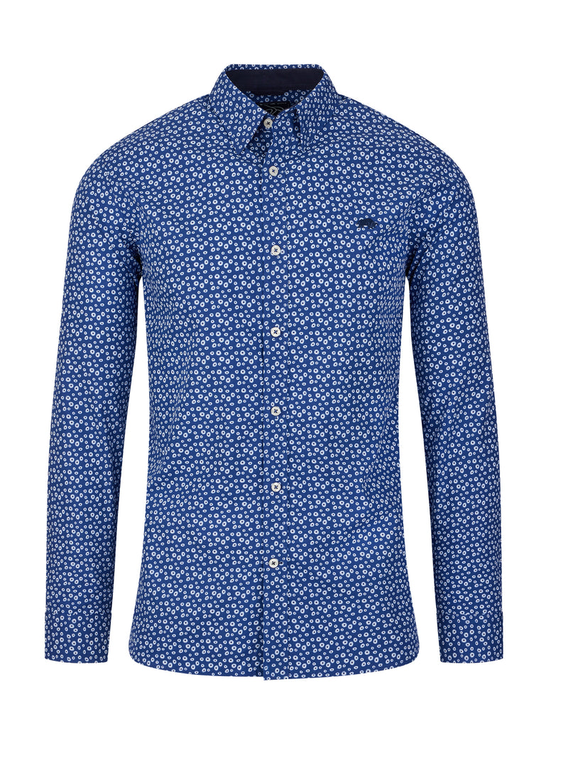 Long Sleeve Floral Print Shirt - Navy