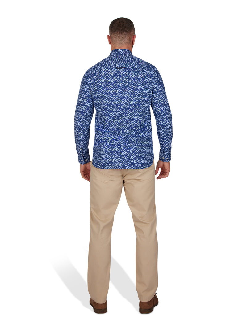 Long Sleeve Floral Print Shirt - Navy