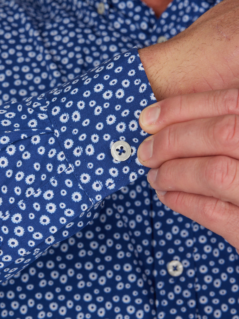 Long Sleeve Floral Print Shirt - Navy