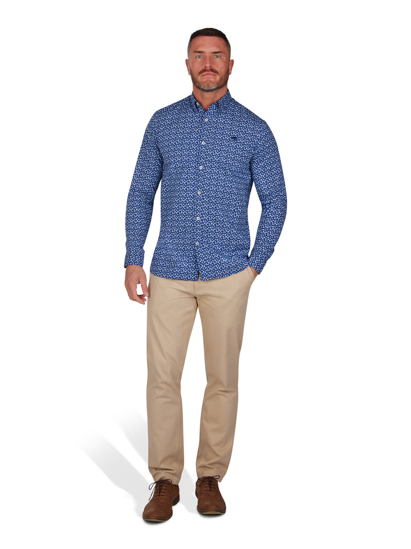 Long Sleeve Floral Print Shirt - Navy