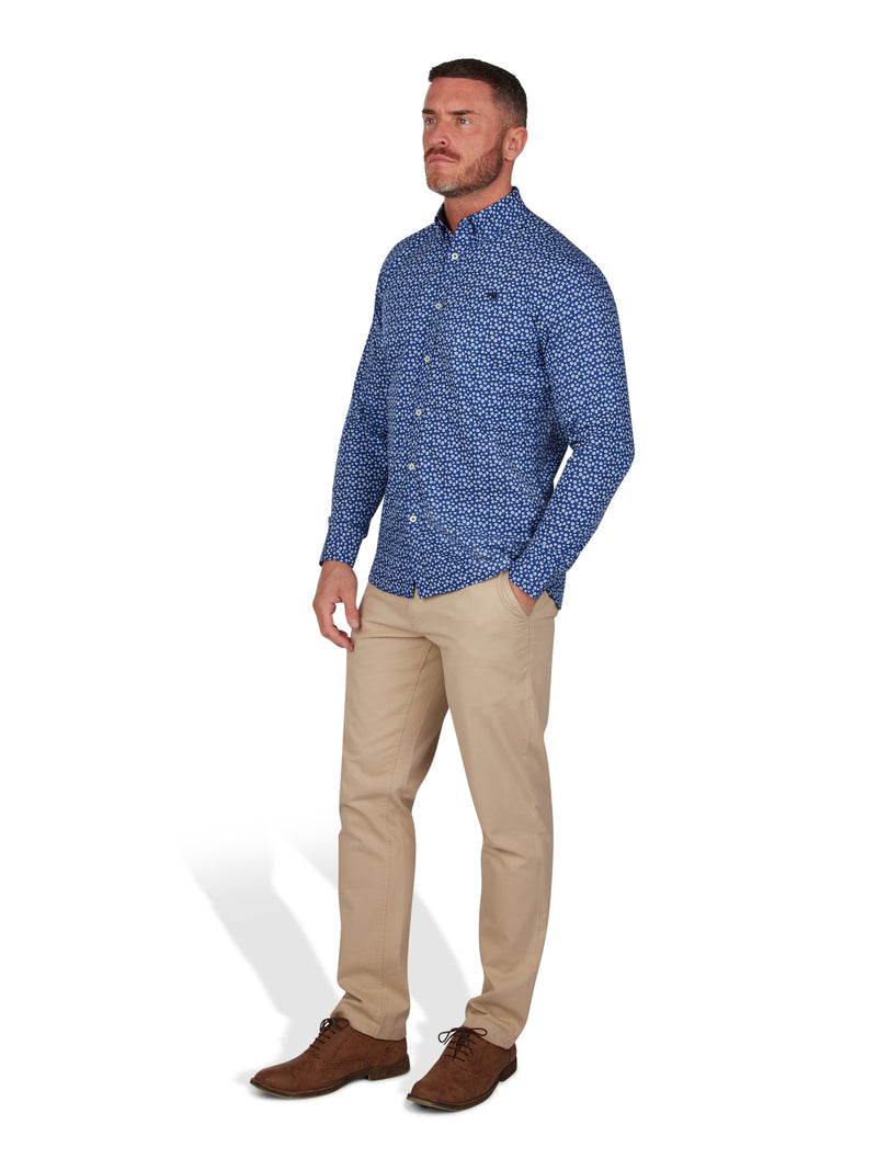 Long Sleeve Floral Print Shirt - Navy