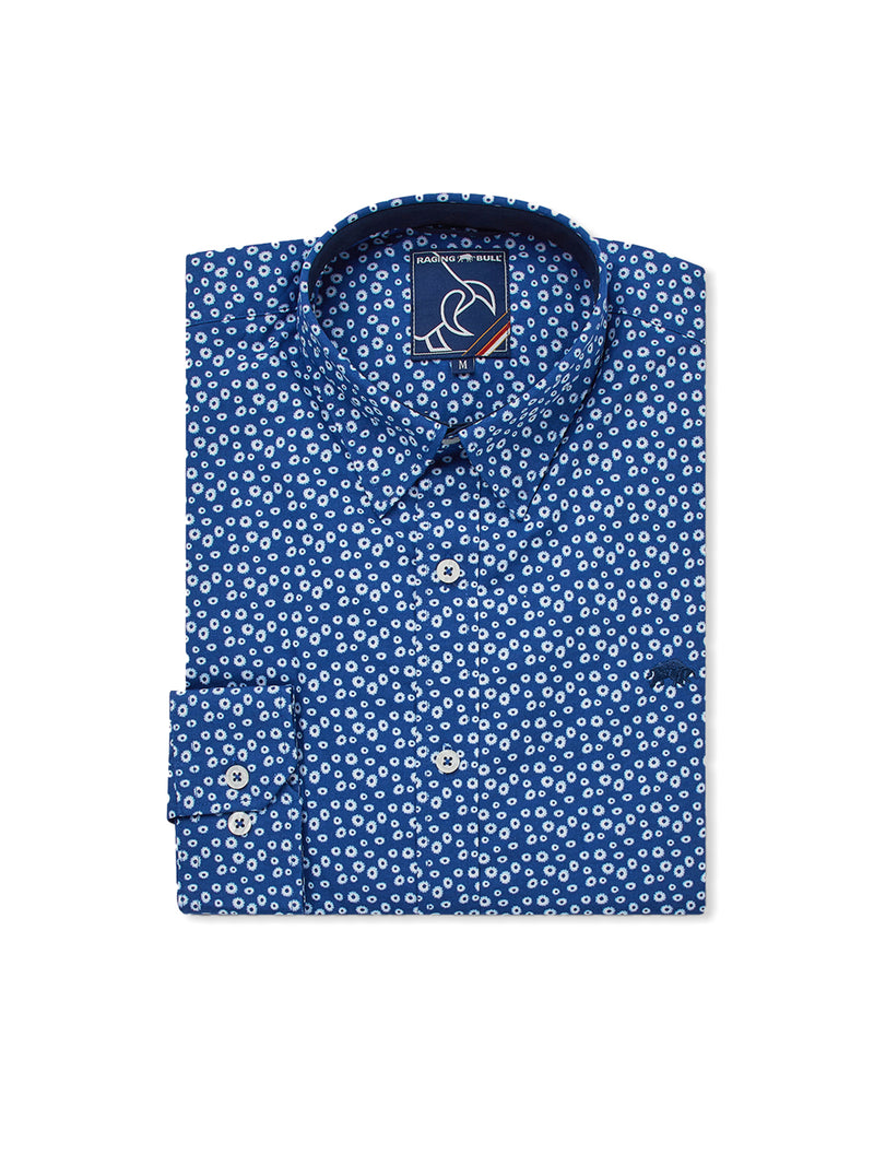 Long Sleeve Floral Print Shirt - Navy