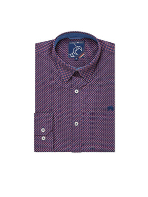 Long Sleeve Cotton Poplin Dash Geo Print Shirt - Red