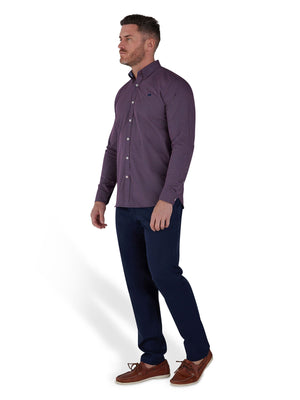 Long Sleeve Cotton Poplin Dash Geo Print Shirt - Red