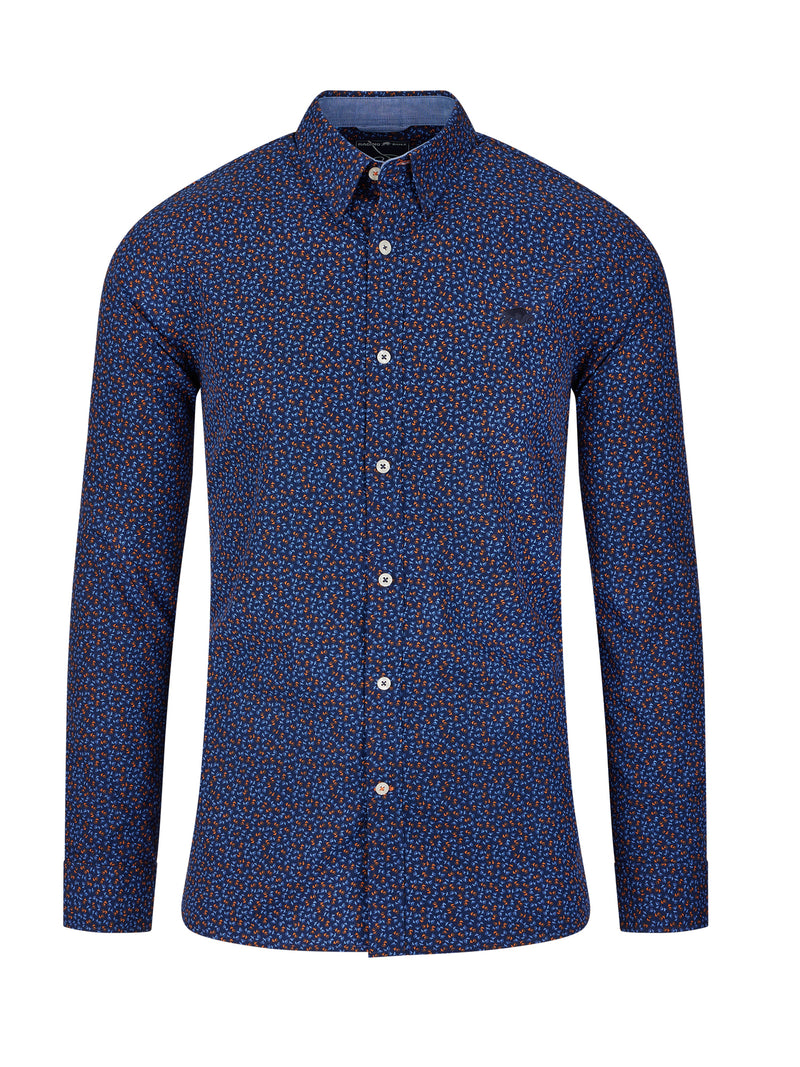 Long Sleeve Ditsy Floral Print Shirt - Navy