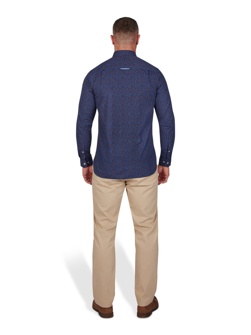 Long Sleeve Ditsy Floral Print Shirt - Navy