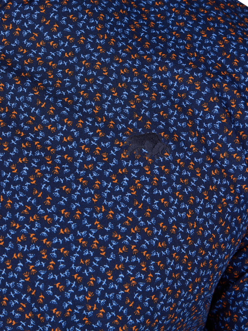 Long Sleeve Ditsy Floral Print Shirt - Navy