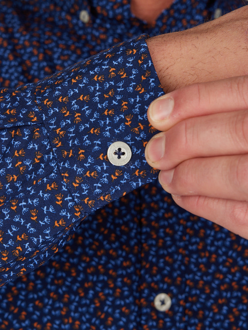 Long Sleeve Ditsy Floral Print Shirt - Navy