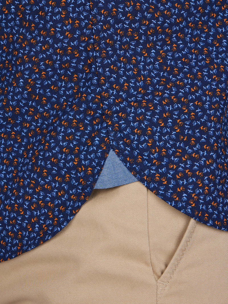 Long Sleeve Ditsy Floral Print Shirt - Navy