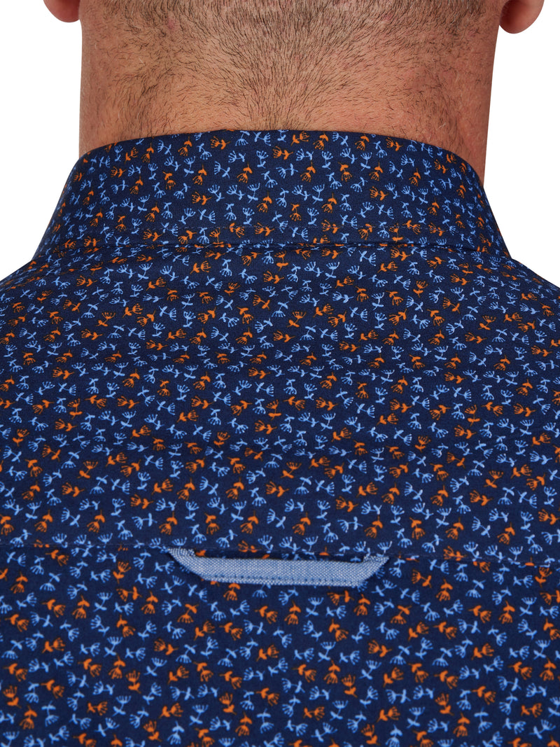 Long Sleeve Ditsy Floral Print Shirt - Navy