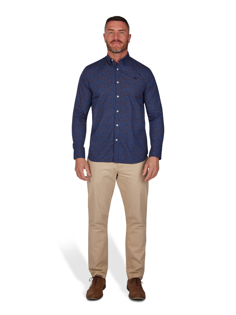 Long Sleeve Ditsy Floral Print Shirt - Navy