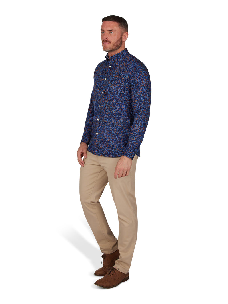 Long Sleeve Ditsy Floral Print Shirt - Navy