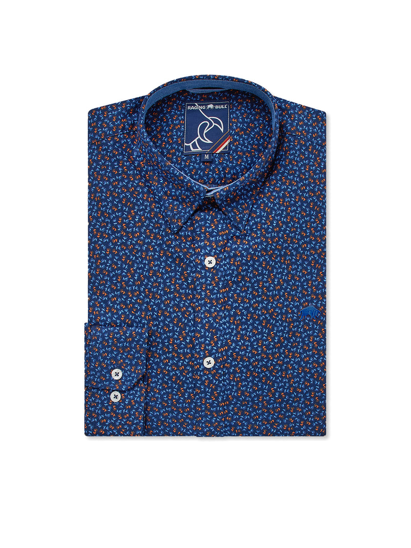 Long Sleeve Ditsy Floral Print Shirt - Navy