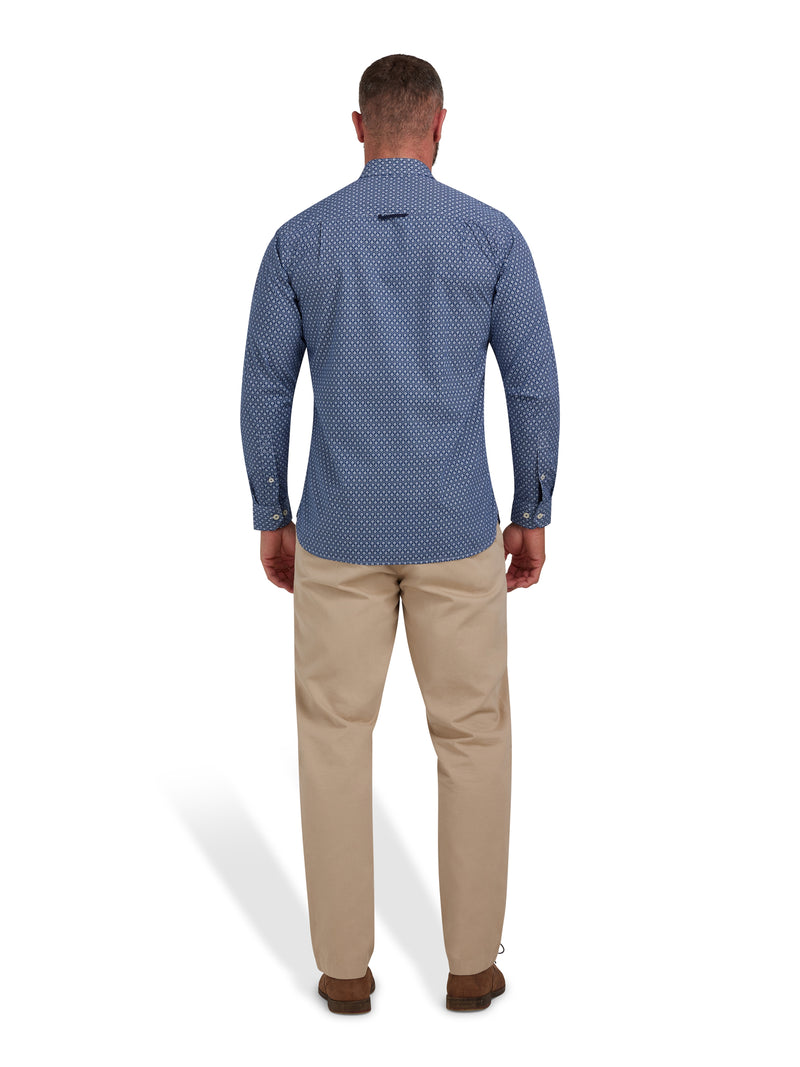 Long Sleeve Geometric Print Shirt - Navy