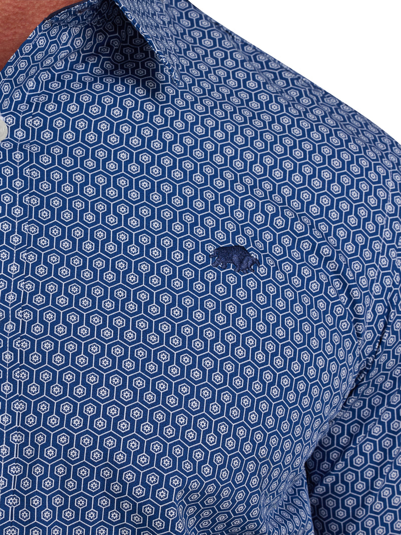 Long Sleeve Geometric Print Shirt - Navy