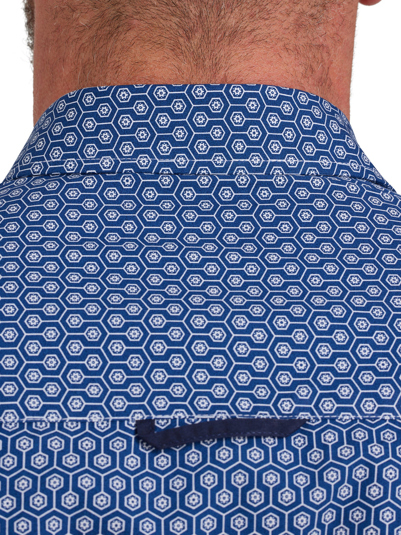 Long Sleeve Geometric Print Shirt - Navy