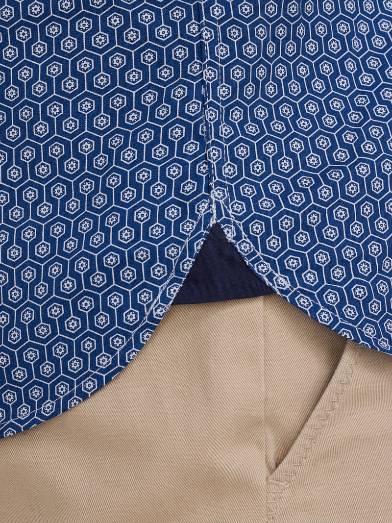 Long Sleeve Geometric Print Shirt - Navy