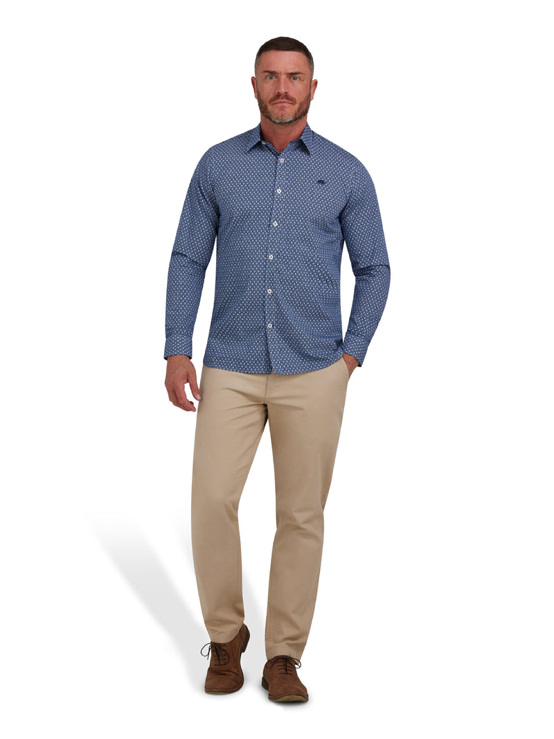 Long Sleeve Geometric Print Shirt - Navy