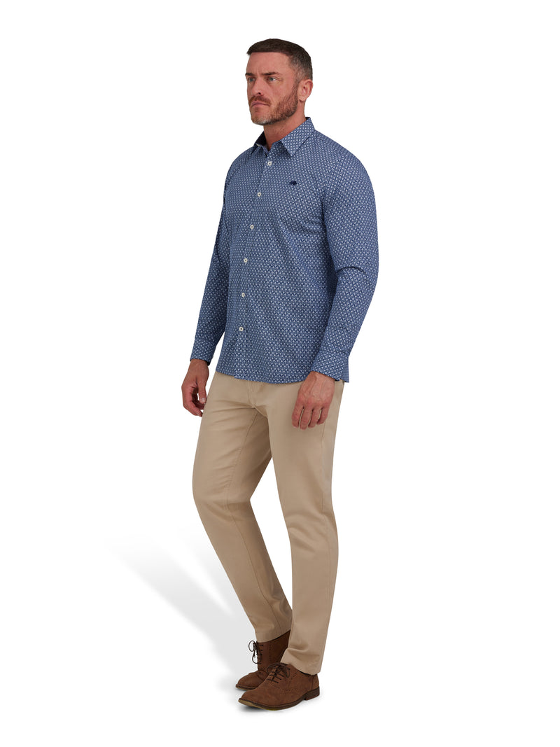 Long Sleeve Geometric Print Shirt - Navy
