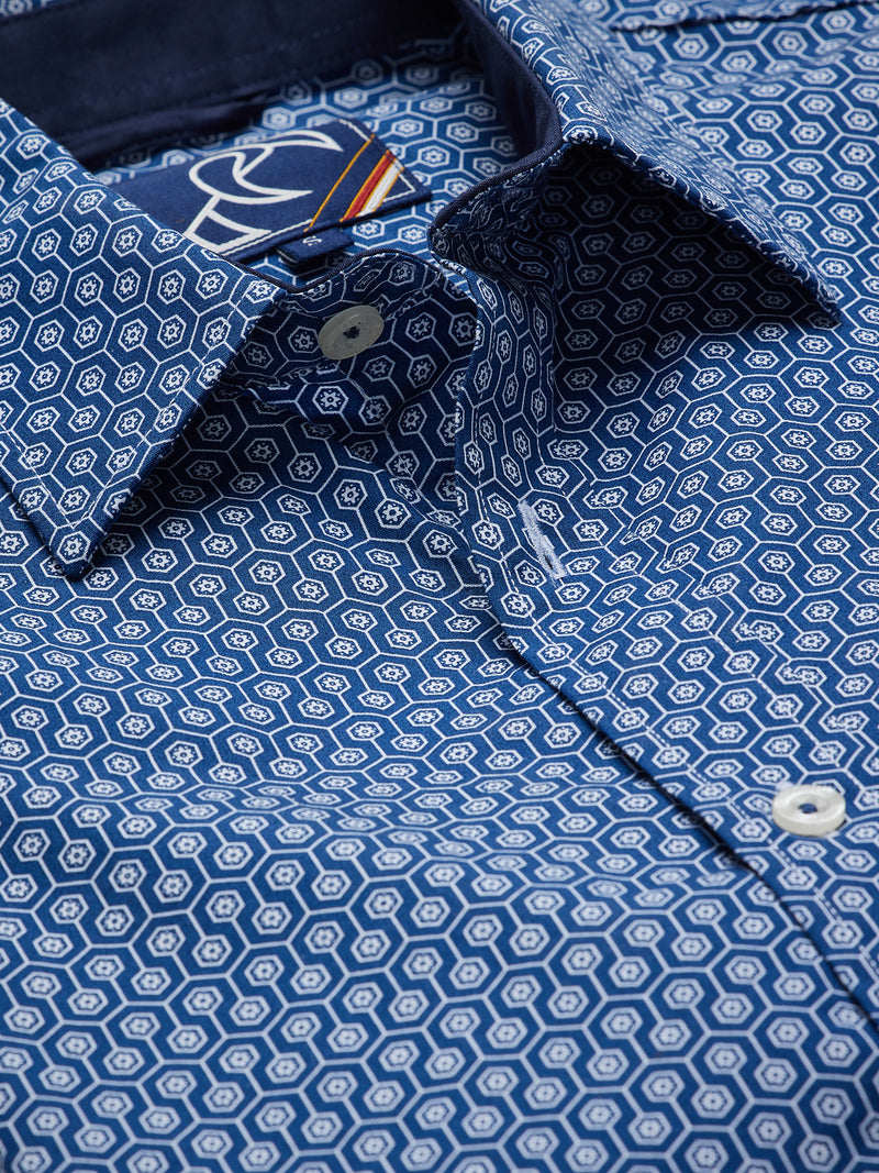 Long Sleeve Geometric Print Shirt - Navy