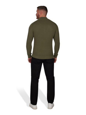 Pique Knit Zip Through Cardigan - Khaki