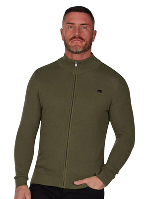 Pique Knit Zip Through Cardigan - Khaki