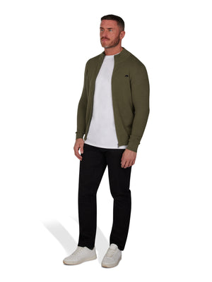 Pique Knit Zip Through Cardigan - Khaki