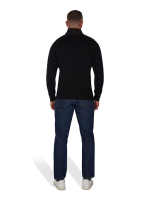 Woven Trim Quarter Zip Knit - Black