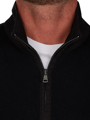 Woven Trim Quarter Zip Knit - Black