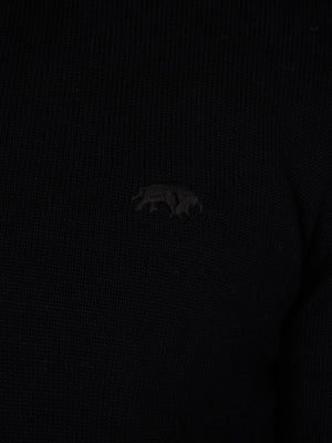 Woven Trim Quarter Zip Knit - Black