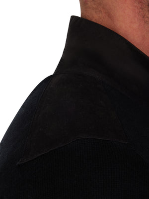 Woven Trim Quarter Zip Knit - Black