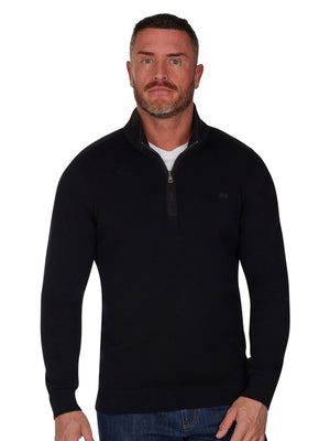 Woven Trim Quarter Zip Knit - Black
