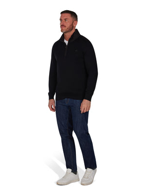 Woven Trim Quarter Zip Knit - Black