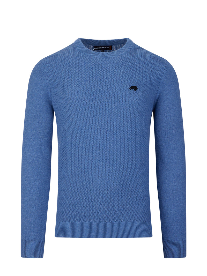 Popcorn Texture Crew Knit - Denim Blue