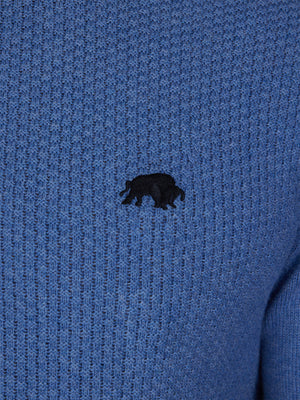 Popcorn Texture Crew Knit - Denim Blue
