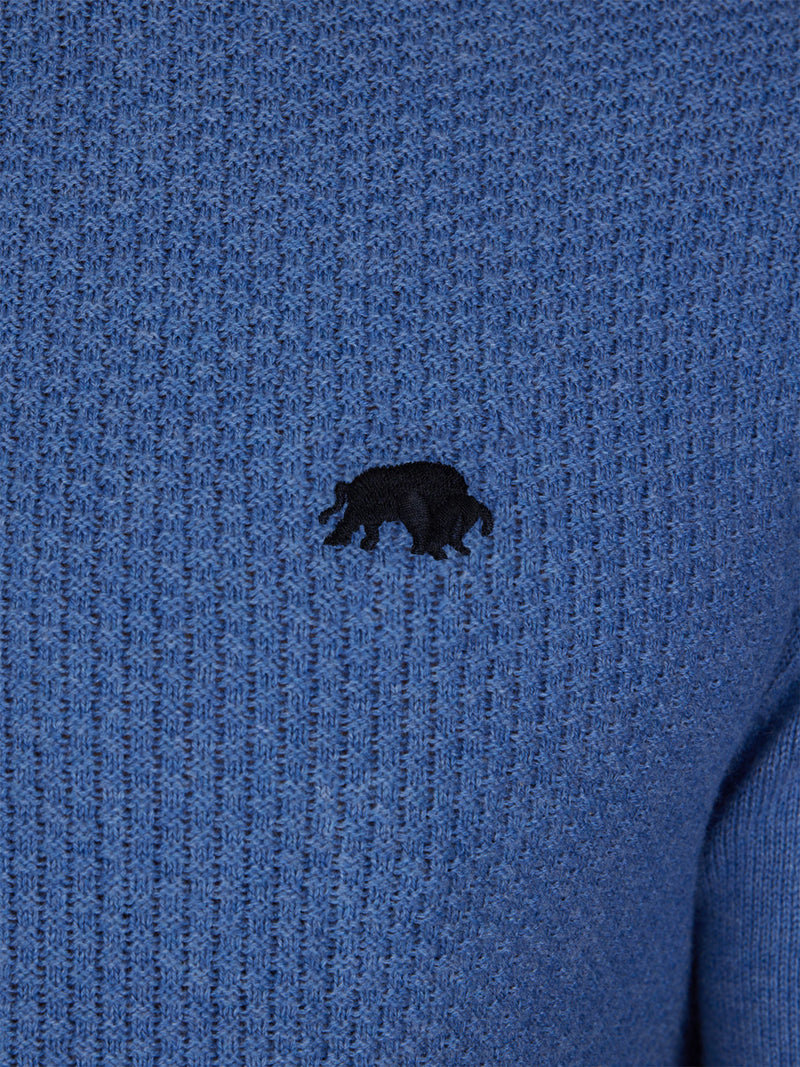 Popcorn Texture Crew Knit - Denim Blue