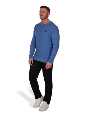Popcorn Texture Crew Knit - Denim Blue