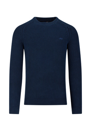 Acid Wash Raglan Crew Knit - Navy