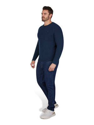 Acid Wash Raglan Crew Knit - Navy