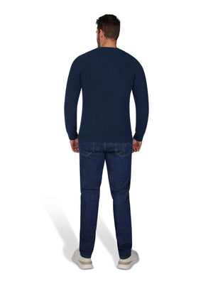 Acid Wash Raglan Crew Knit - Navy