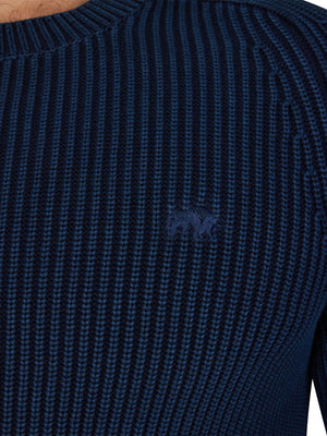 Acid Wash Raglan Crew Knit - Navy