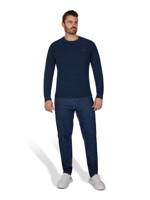 Acid Wash Raglan Crew Knit - Navy