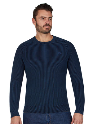 Acid Wash Raglan Crew Knit - Navy