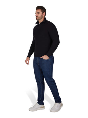 Long Sleeve Rib Texture Quarter Zip Knit - Black