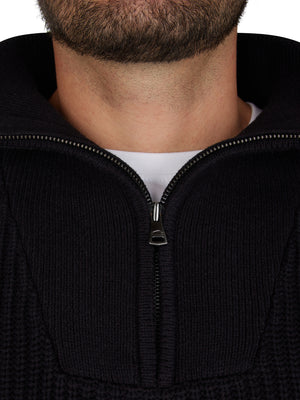 Long Sleeve Rib Texture Quarter Zip Knit - Black